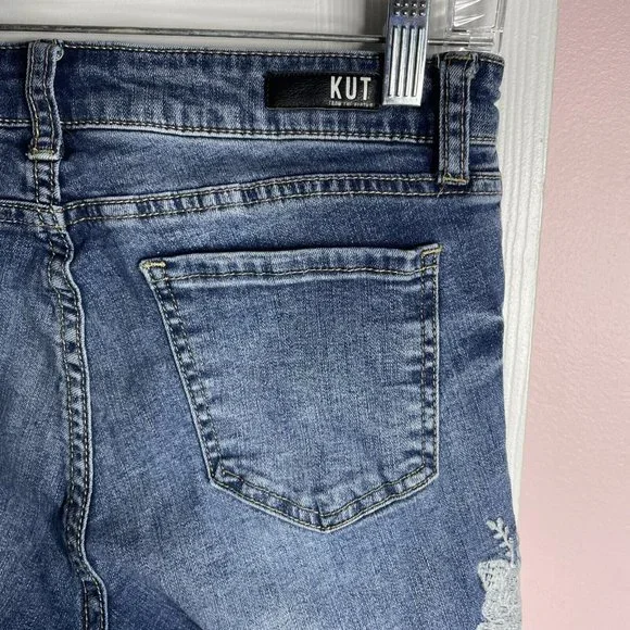 KUT From the Kloth Skinny Ankle Jeans Women’s 2 Floral Embroidered Medium Wash - Picture 10 of 11